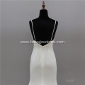 simple Sleeveless Spaghetti strap open back wholesale bridal mermaid gown crepe wedding dress